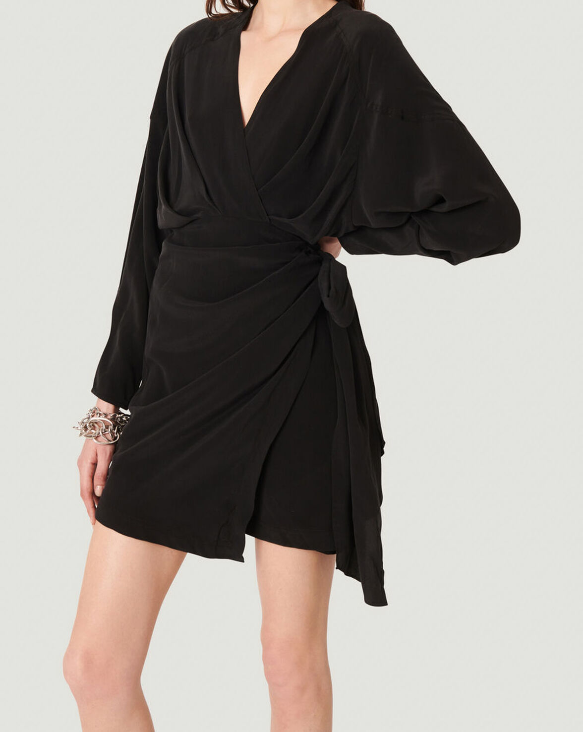 INIMA DRAPED SILK WRAP DRESS image number null